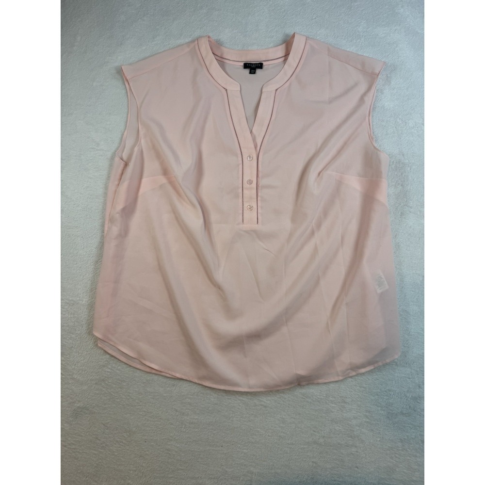 Talbots Women's Blush Pink Henley Sheer Blouse Cap Sleeve Size 14W Career Casual